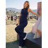 imageTrendy Queen Womens One Piece Jumpsuit  Sleeveless Mock Neck Palazzo Romper with Pockets Casual Summer OutfitsNavy