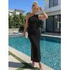 imageTrendy Queen Womens One Shoulder Maxi Bodycon Mesh Ruched Floral Beach Cocktail Wedding Guest Dress with Side SlitBlack
