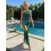 imageTrendy Queen Womens One Shoulder Maxi Bodycon Mesh Ruched Floral Beach Cocktail Wedding Guest Dress with Side SlitFloral Green