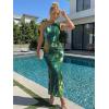 imageTrendy Queen Womens One Shoulder Maxi Bodycon Mesh Ruched Floral Beach Cocktail Wedding Guest Dress with Side SlitFloral Green