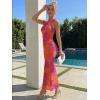 imageTrendy Queen Womens One Shoulder Maxi Bodycon Mesh Ruched Floral Beach Cocktail Wedding Guest Dress with Side SlitFloral Orange