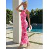 imageTrendy Queen Womens One Shoulder Maxi Bodycon Mesh Ruched Floral Beach Cocktail Wedding Guest Dress with Side SlitFloral Pink