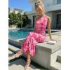 imageTrendy Queen Womens One Shoulder Maxi Bodycon Mesh Ruched Floral Beach Cocktail Wedding Guest Dress with Side SlitFloral Pink