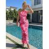 imageTrendy Queen Womens One Shoulder Maxi Bodycon Mesh Ruched Floral Beach Cocktail Wedding Guest Dress with Side SlitFloral Pink