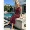 imageTrendy Queen Womens One Shoulder Maxi Bodycon Mesh Ruched Floral Beach Cocktail Wedding Guest Dress with Side SlitFloral Red