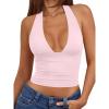 imageTrendy Queen Double Lined Halter Top for Women Open Back Backless Deep V Neck Crop Top Summer Teen Going Out Party ClubbingBaby Pink