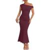 imageTrendy Queen Off the Shoulder Formal Cocktail Dresses for Women Wedding Guest Elegant Bodycon Summer 2026 Maxi Party DressBurgundy