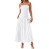 imageTrendy Queen Women Maxi Strapless Summer Tube Top Dress 2026 Ruched A Line Wedding Guest Long Sundress Spring Beach OutfitWhite