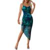 imageTrendy Queen Women Tie Dye Backless Split Hem Summer Beach Midi Mesh DressesBlue Green
