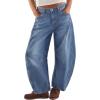 imageTrendy Queen Womens Barrel Jeans  Wide Leg amp High Waisted Denim Pants with Curved Hem and Slant PocketsBlue