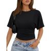 imageTrendy Queen Womens Crewneck Short Sleeve Cinched Waist Ruched Tops Casual Slim Fitted Basic Shirts Workout Summer ClothesBlack