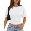 imageTrendy Queen Womens Crewneck Short Sleeve Cinched Waist Ruched Tops Casual Slim Fitted Basic Shirts Workout Summer ClothesWhite