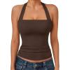 imageTrendy Queen Womens Halter Tank Tops  Square Neck Sleeveless Going Out amp Vacation TopsBrown