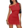 imageTrendy Queen Womens Mesh Off The Shoulder Dress Ruched Ruffle Hem Club Party Short DressesRed