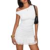 imageTrendy Queen Womens Mesh Off The Shoulder Dress Ruched Ruffle Hem Club Party Short DressesWhite