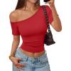 imageTrendy Queen Womens Off The Shoulder Short Sleeve Y2k Tops Going Out Crop TShirts 2026 Cute Summer ClothesRed