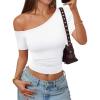 imageTrendy Queen Womens Off The Shoulder Short Sleeve Y2k Tops Going Out Crop TShirts 2026 Cute Summer ClothesWhite