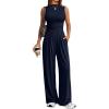 imageTrendy Queen Womens One Piece Jumpsuit  Sleeveless Mock Neck Palazzo Romper with Pockets Casual Summer OutfitsNavy
