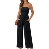 imageTrendy Queen Womens One Piece Strapless Jumpsuit 2026 Casual Ruched Tube Top Wide Leg Romper Beach Vacation Summer OutfitsBlack