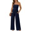 imageTrendy Queen Womens One Piece Strapless Jumpsuit 2026 Casual Ruched Tube Top Wide Leg Romper Beach Vacation Summer OutfitsNavy
