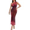 imageTrendy Queen Womens One Shoulder Maxi Bodycon Mesh Ruched Floral Beach Cocktail Wedding Guest Dress with Side SlitFloral Red