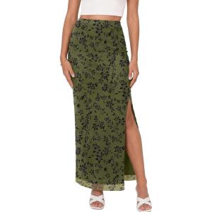 imageTrendy Queen Floral Long Skirts for Women Trendy Mesh Y2k Skirt Bodycon Dress Vacation Outfits Summer Clothes 2026Army Green Floral