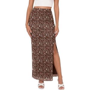 imageTrendy Queen Floral Long Skirts for Women Trendy Mesh Y2k Skirt Bodycon Dress Vacation Outfits Summer Clothes 2026Brown Floral