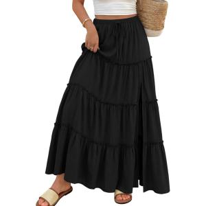 imageTrendy Queen Long Skirts for Women Slit Maxi Boho Skirt Summer Vacation Outfits ALine Dress with Pockets FashionBlack