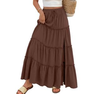 imageTrendy Queen Long Skirts for Women Slit Maxi Boho Skirt Summer Vacation Outfits ALine Dress with Pockets FashionBrown