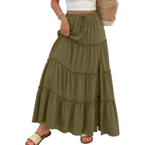 imageTrendy Queen Long Skirts for Women Slit Maxi Boho Skirt Summer Vacation Outfits ALine Dress with Pockets FashionGreen