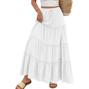 imageTrendy Queen Long Skirts for Women Slit Maxi Boho Skirt Summer Vacation Outfits ALine Dress with Pockets FashionWhite