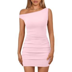 imageTrendy Queen Off The Shoulder Bodycon Mini Summer Dresses for Women 2026 Going Out Party Club Dress Spring FashionPink