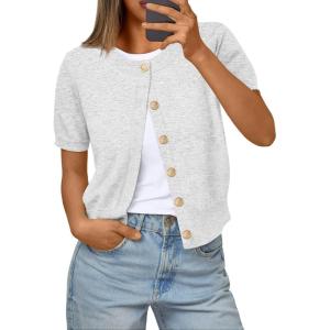 imageTrendy Queen Short Sleeve Cardigan Sweaters for Women Cropped Tops Summer 2026 Spring Outfits Cute Casual Y2k Fashion ClothesGrey