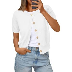 imageTrendy Queen Short Sleeve Cardigan Sweaters for Women Cropped Tops Summer 2026 Spring Outfits Cute Casual Y2k Fashion ClothesWhite