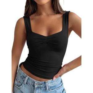 imageTrendy Queen Sweetheart Neck Bustier Going Out Tops Double Lined Backless Crop Summer Tank TopBlack