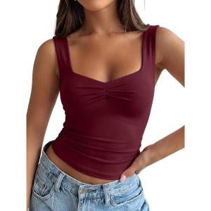 imageTrendy Queen Sweetheart Neck Bustier Going Out Tops Double Lined Backless Crop Summer Tank TopBurgundy