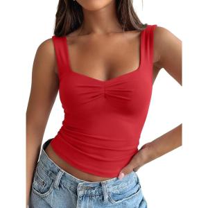 imageTrendy Queen Sweetheart Neck Bustier Going Out Tops Double Lined Backless Crop Summer Tank TopRed
