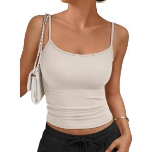 imageTrendy Queen Tank Tops Womens Camisole Sleeveless Square Neck Spaghetti Strap Adjustable Going Out Cami ShirtsBeige