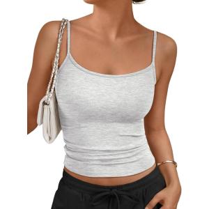 imageTrendy Queen Tank Tops Womens Camisole Sleeveless Square Neck Spaghetti Strap Adjustable Going Out Cami ShirtsOatmeal Grey