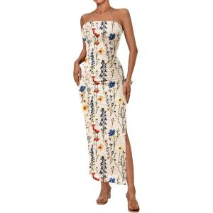 imageTrendy Queen Women Bodycon Dress Summer Beach Vacation Outfits Maxi Party Dresses 2026 Wedding Guest Strapless Tube ClothesPrint White