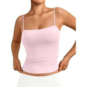 imageTrendy Queen Womens Double Lined Camisole Tank Tops  Adjustable Spaghetti Strap Sleeveless Top Basic Tank for LayeringBaby Pink