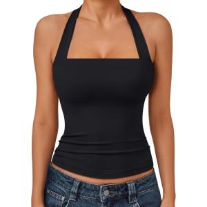 imageTrendy Queen Womens Halter Tank Tops  Square Neck Sleeveless Going Out amp Vacation TopsBlack