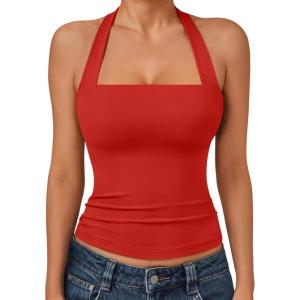 imageTrendy Queen Womens Halter Tank Tops  Square Neck Sleeveless Going Out amp Vacation TopsRed