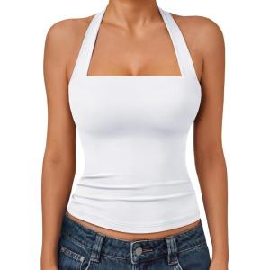 imageTrendy Queen Womens Halter Tank Tops  Square Neck Sleeveless Going Out amp Vacation TopsWhite