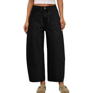 imageTrendy Queen Womens High Waisted Barrel Jeans  Vintage Wide Leg amp Ankle Length Denim Pants for Casual ComfortBlack