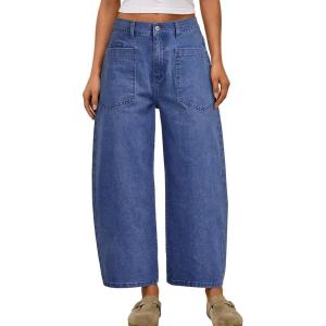 imageTrendy Queen Womens High Waisted Barrel Jeans  Vintage Wide Leg amp Ankle Length Denim Pants for Casual ComfortBlue