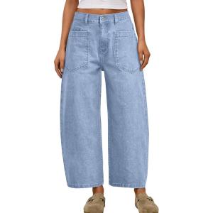 imageTrendy Queen Womens High Waisted Barrel Jeans  Vintage Wide Leg amp Ankle Length Denim Pants for Casual ComfortIcelandblue