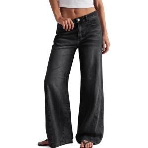 imageTrendy Queen Womens High Waisted Wide Leg Barrel Jeans Stretch Baggy Flare Denim PantsBlack