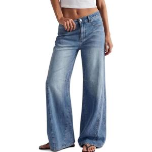 imageTrendy Queen Womens High Waisted Wide Leg Barrel Jeans Stretch Baggy Flare Denim PantsBlue