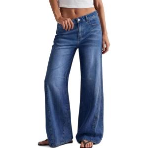 imageTrendy Queen Womens High Waisted Wide Leg Barrel Jeans Stretch Baggy Flare Denim PantsBluing